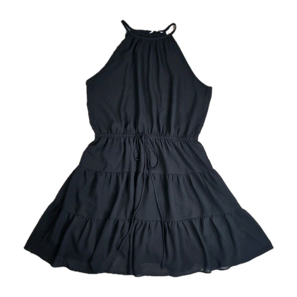 Naked Zebra Black Halter Tiered Mini Dress Women’s M Fit & Flare Sleeveless